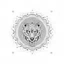 A dotwork mandala design with paw prints and the name 'Mike Mike' hidden within the intricate patterns tattoo design idea