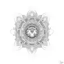 A dotwork mandala design with paw prints and the name 'Mike Mike' hidden within the intricate patterns tattoo design idea
