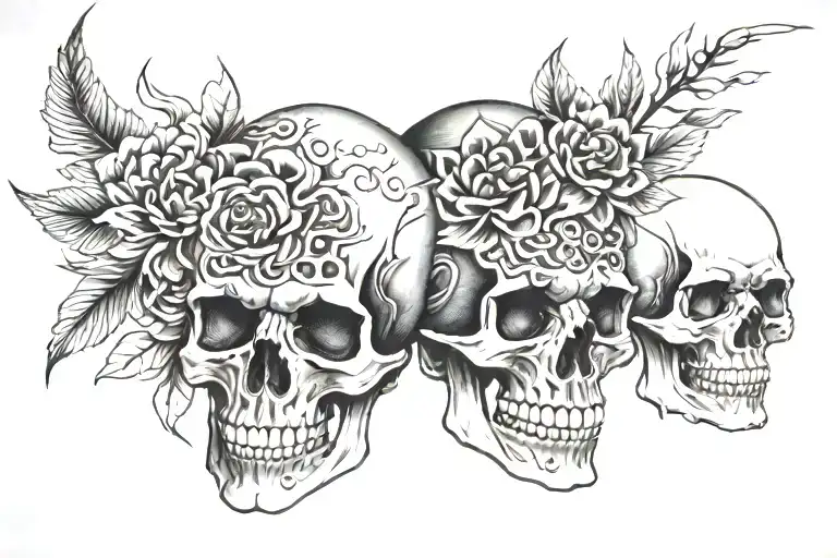 japanese skull soft shading tattoo design idea