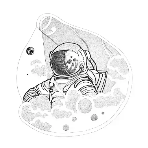 An astronaut wearing samurai armor exploring a celestial landscape tattoo design idea