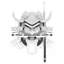 A samurai warrior with intricate coding patterns on its armor tattoo design idea