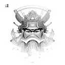 A samurai warrior with intricate coding patterns on its armor tattoo design idea