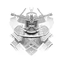 A samurai warrior with intricate coding patterns on its armor tattoo design idea