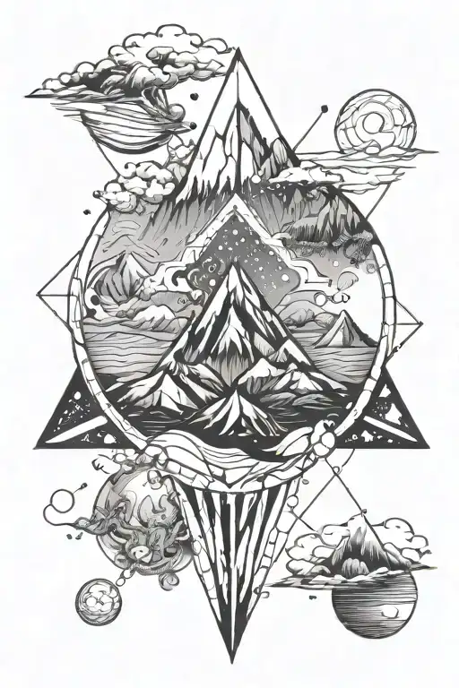 ocean, mountains, space and time themed tattoo tattoo design idea