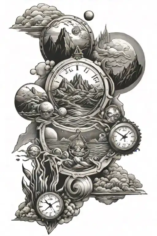 ocean, mountains, time travel, outer space themed tattoo tattoo design idea