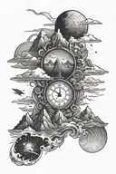 ocean, mountains, time travel, space themed tattoo tattoo design idea