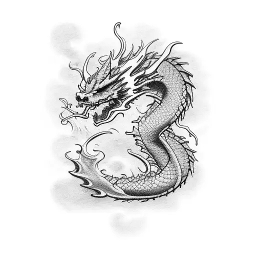 2000s vintage,dragon clouds  tattoo design idea