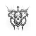 An anime-inspired representation of memento mori, incorporating elements of Fire Force, in a dotwork style tattoo design idea