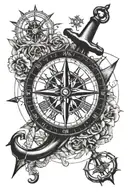 compass anchor clock face tattoo design idea