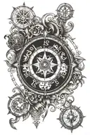 compass anchor clock face tattoo design idea