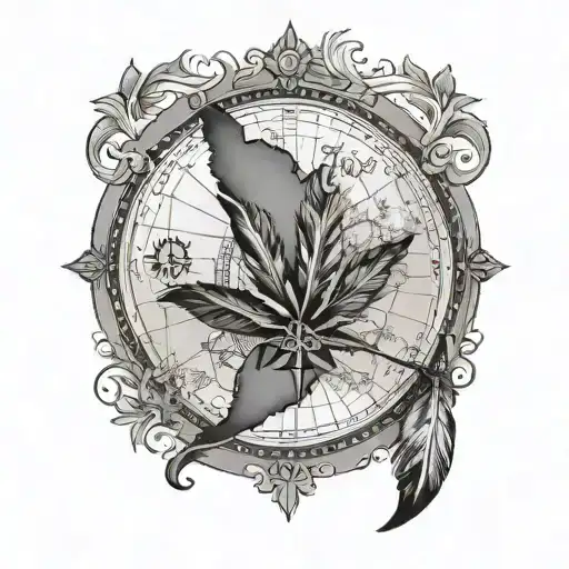 Old Mexico map baja california compass feather  tattoo design idea