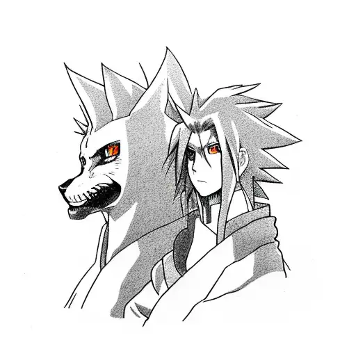 madara uchiha and kurama from naruto anime tattoo design idea