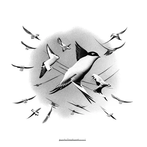 A stethoscope intertwined with a flock of migrating birds in flight tattoo design idea