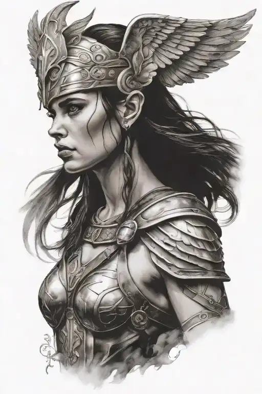 valkyrie warrior woman tattoo design idea