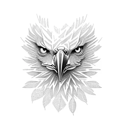 A majestic eagle perched on a tree branch, its feathers blending into the intricate patterns of the bark tattoo design idea