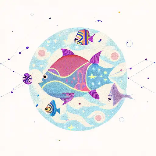 A constellation of a fish swimming through the night sky tattoo design idea