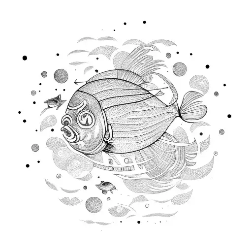 A detailed illustration of a fish constellation surrounded by celestial elements tattoo design idea