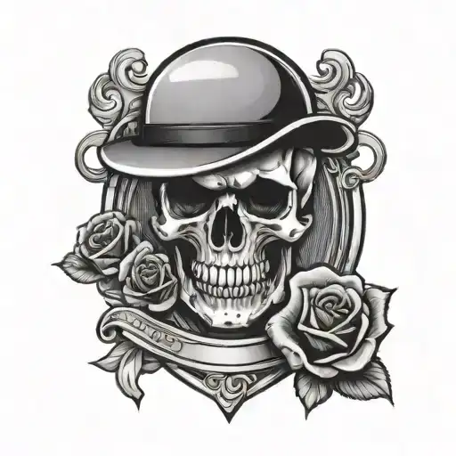 A security badge with a skull and rose design, intertwined with boxing gloves tattoo design idea