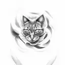 scarry cat, rose and devil ayes, train in hell tattoo design idea