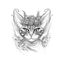 scarry cat, rose and devil ayes, train in hell tattoo design idea