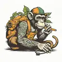 monkey smoking weed with orange overalls tattoo design idea