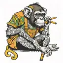monkey smoking weed with orange overalls tattoo design idea