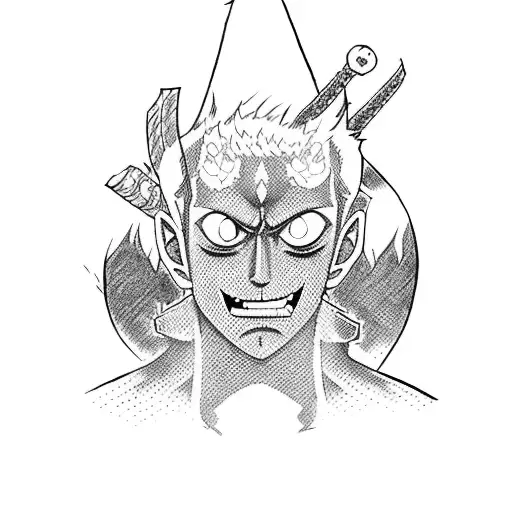 Create a tattoo featuring Zoro from a one piece with asura demon on your back tattoo design idea