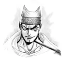 Create a tattoo featuring Zoro from anime One Piece in a Roman gladiator outfit. tattoo design idea