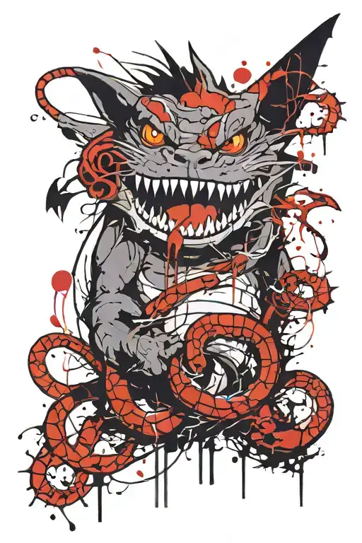 Gengar and Snakes tattoo design idea