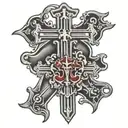 ecstasy tattoo crosses on forearm in dracula style tattoo design idea
