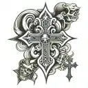 ecstasy tattoo crosses on forearm in dracula style tattoo design idea