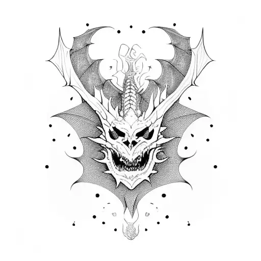 dragon skeleton moon  tattoo design idea
