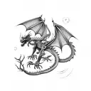 dragon skeleton moon  tattoo design idea