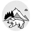 mountain background with oak tree in front. Grateful Dead bear sitting around a fire in front of tree.  tattoo design idea
