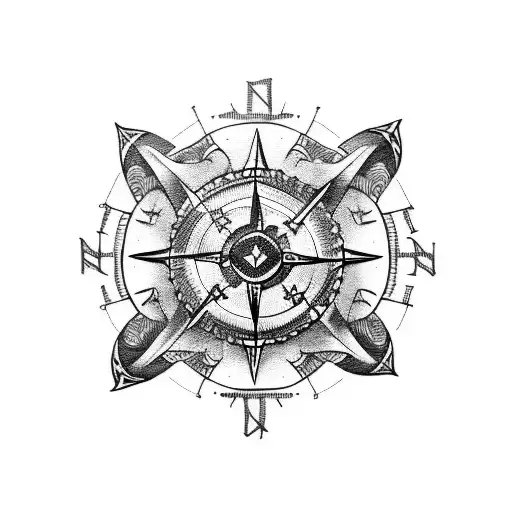 Viking compass with wolf tattoo design idea