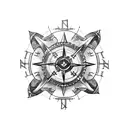 Viking compass with wolf tattoo design idea