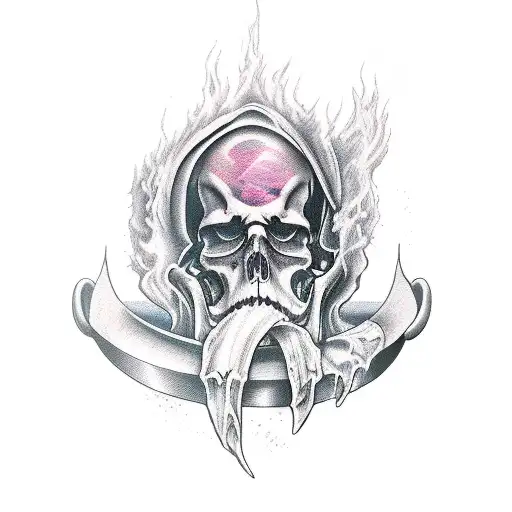 grim reaper burning ship skulls hour glass tattoo design idea