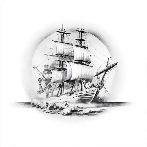 grim reaper burning ship skulls hour glass tattoo design idea