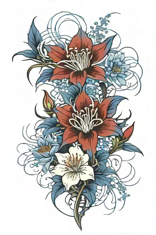 red spider lily and blue rose with thorns tattoo design idea