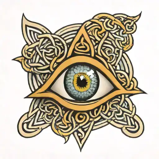 Celtic knot with Greek evil eye inside tattoo design idea