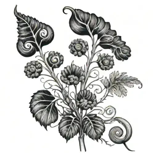 botanical drawing fiddlehead fern frond   tattoo design idea