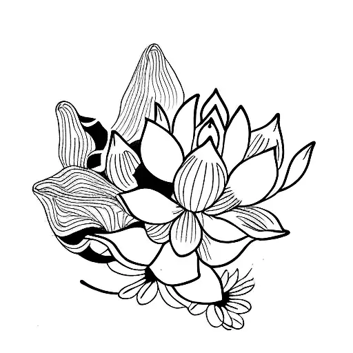 Chinese lotus flower small snake edgy  tattoo design idea