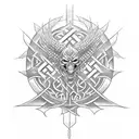 An intricate design featuring Metallica's iconic 'M' logo fused with Norse symbols tattoo design idea