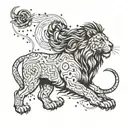 Leo constellation with real lion roaring tattoo design idea