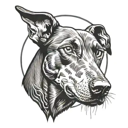 Dobermann with evil eyes and a moon behind tattoo design idea