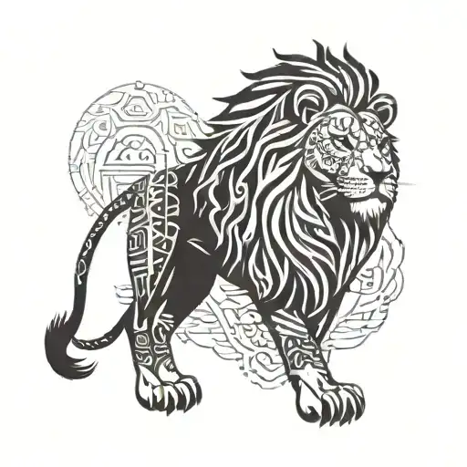 lion with tribal patterns tattoo design idea