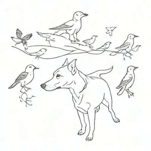 dogs and birds tattoo design idea