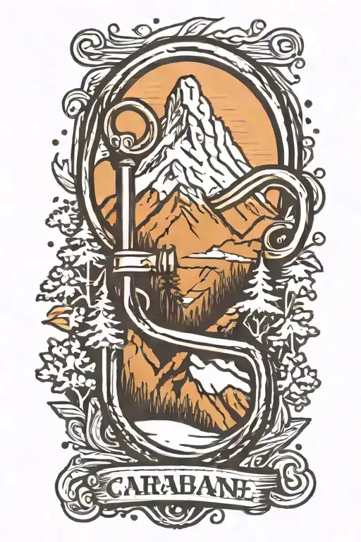 carabiner with snow mountain inside tattoo design idea