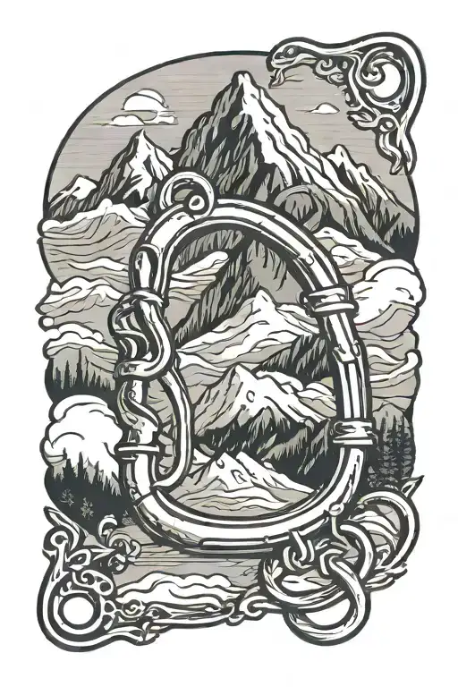 climb  carabiner with snow mountain inside tattoo design idea