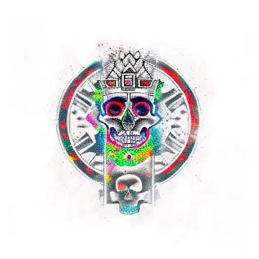 Ancient aztec king skull tattoo design idea